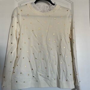 ❤️ Boden sweater with eyelet collar and gold polka dots